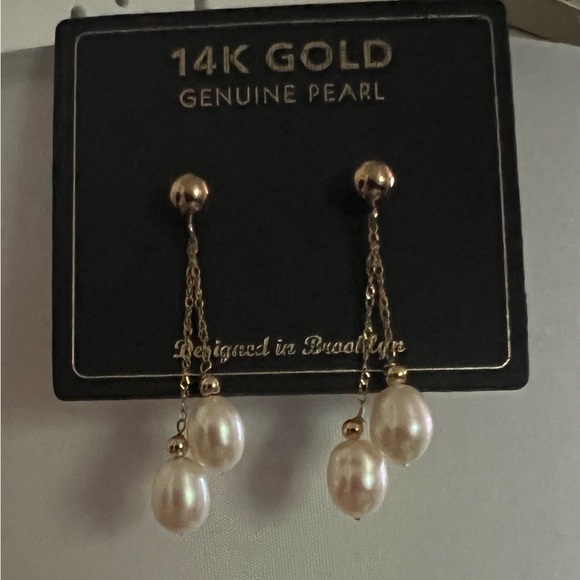 14k gold pearl drop earrings - Picture 2 of 2